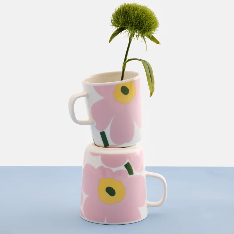 Marimekko Oiva Unikko muki 4 dl Vaaleanpunainen, kelt. vihr. - Image 2