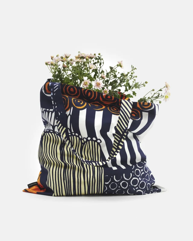 Marimekko Siirtolapuutarha kangaskassi 43*44 cm Vaaleankeltainen, oranssi, vaaleansininen - Image 2